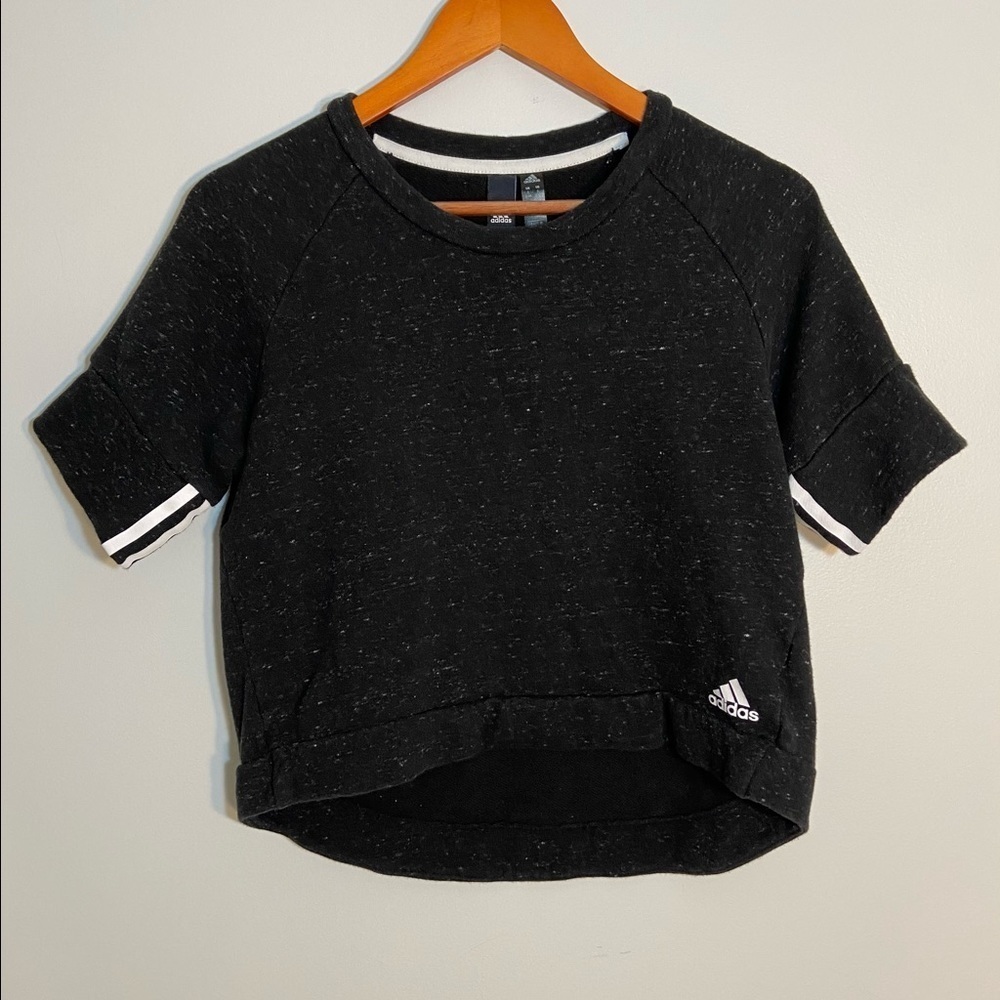 Adidas Heathered Raglan Sleeve Crop Sweatshirt - Picture 3 of 7